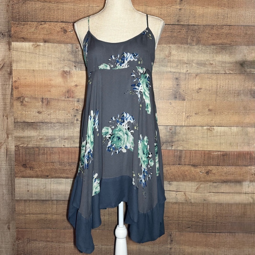 Free People Faded Bloom Mini Swing Dress Grey Small - Picture 2 of 15